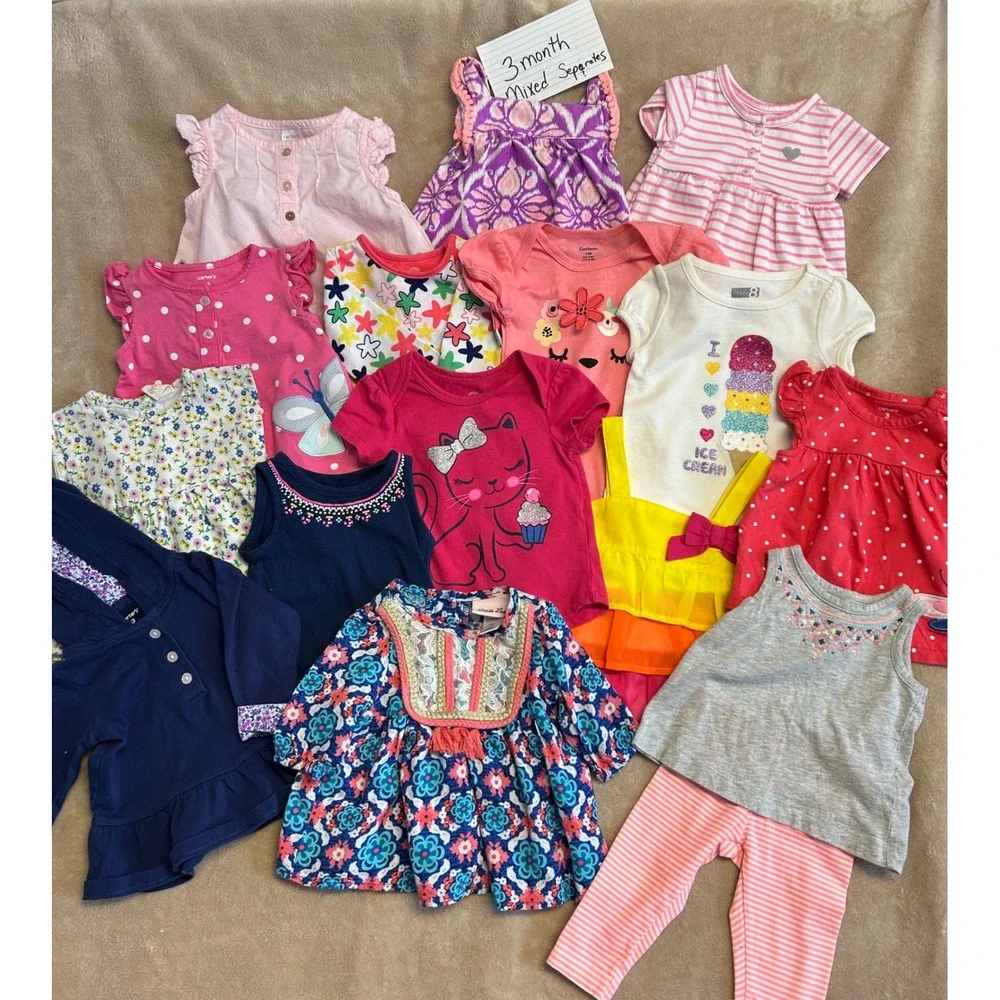 105 Piece Baby Girl Clothing Lot 3 Month Carters Gerber Old Navy Mixed Separates